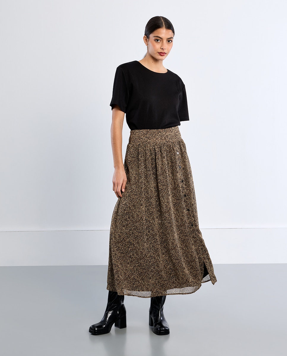 Falda larga con estampado y pliegues - Lili Sidonio - Verde Verde-1