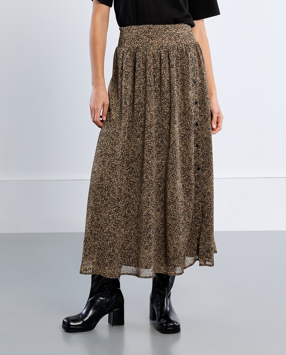 Falda larga con estampado y pliegues - Lili Sidonio - Verde Verde-2