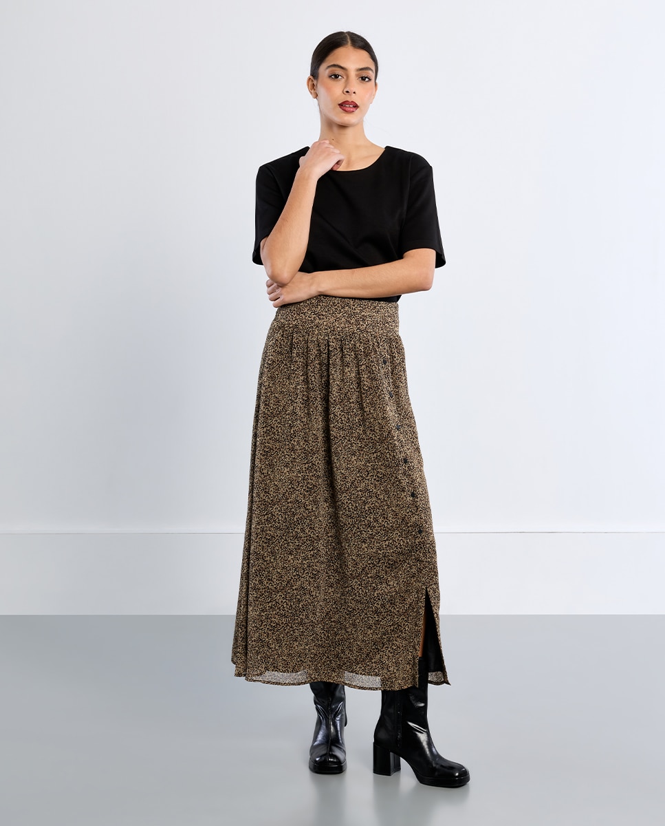 Falda larga con estampado y pliegues - Lili Sidonio - Verde Verde-3