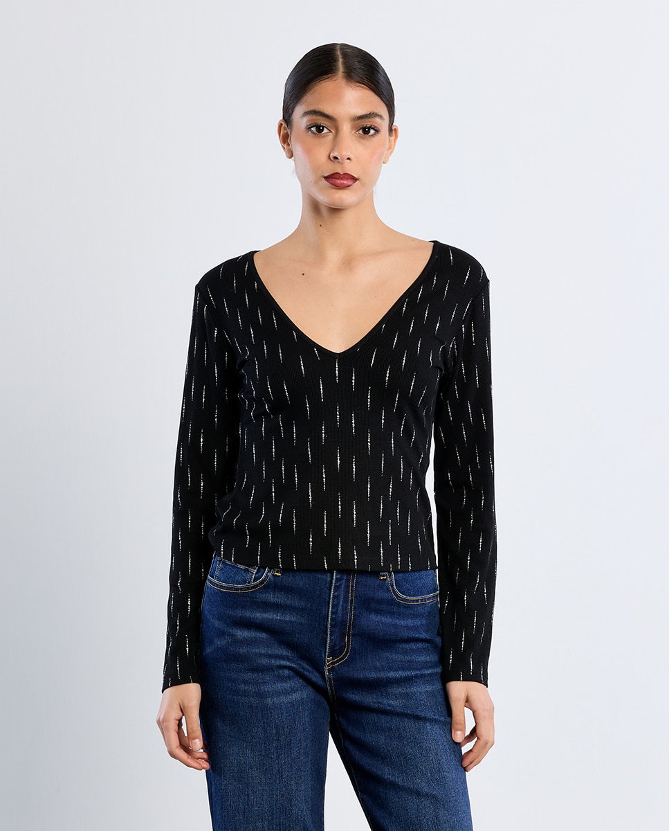 Top de mujer de manga larga con estampado - Lili Sidonio - Negro Negro-2