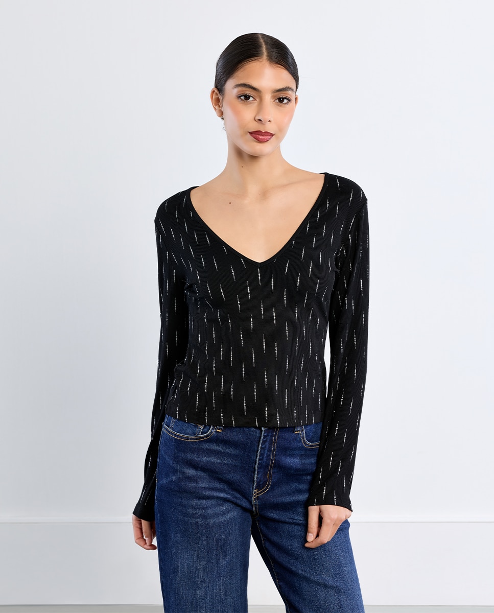 Top de mujer de manga larga con estampado - Lili Sidonio - Negro Negro-3
