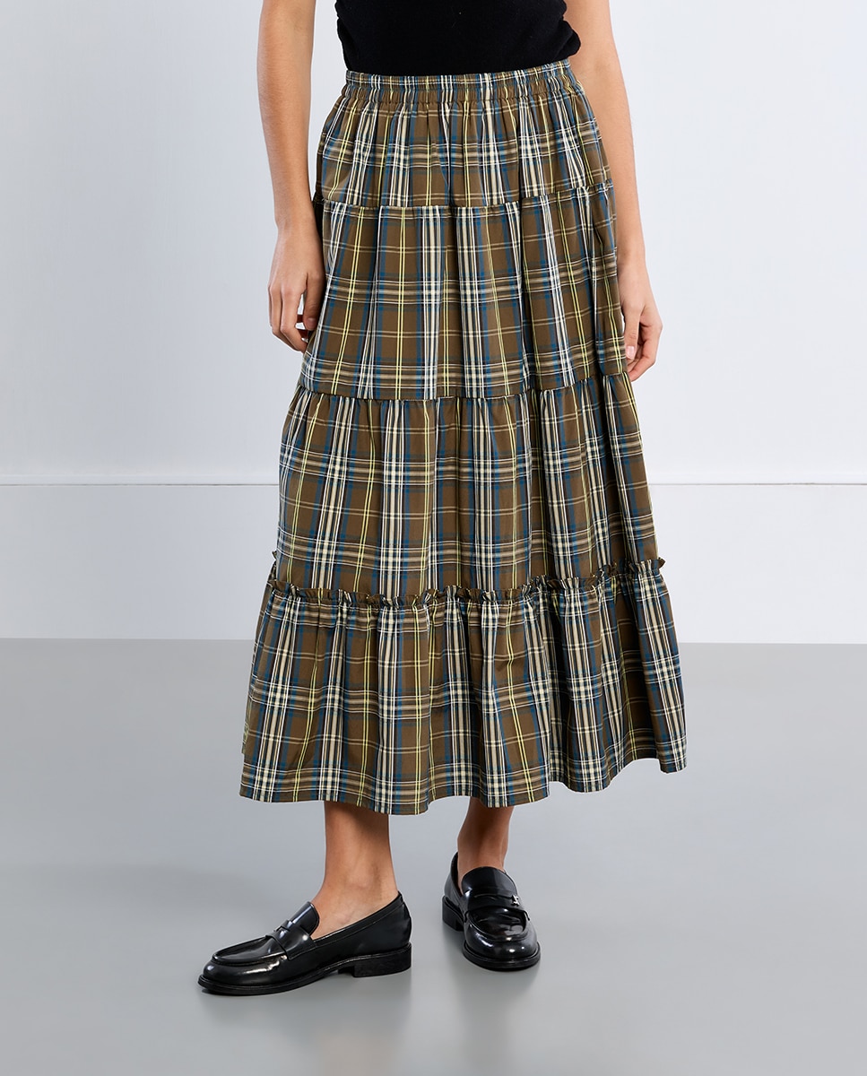 Falda larga con estampado y volantes - Lili Sidonio - Verde Verde-2
