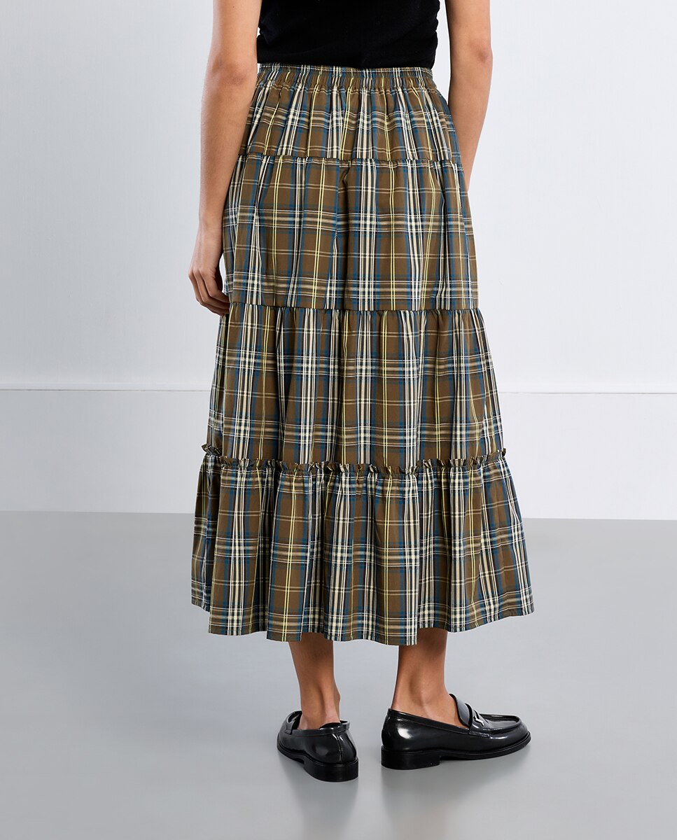 Falda larga con estampado y volantes - Lili Sidonio - Verde Verde-3