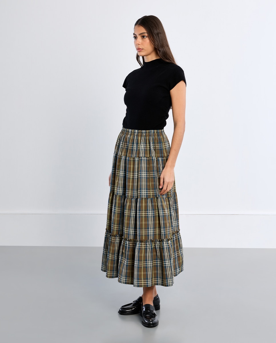 Imagen 0 de Falda larga con estampado y volantes Verde