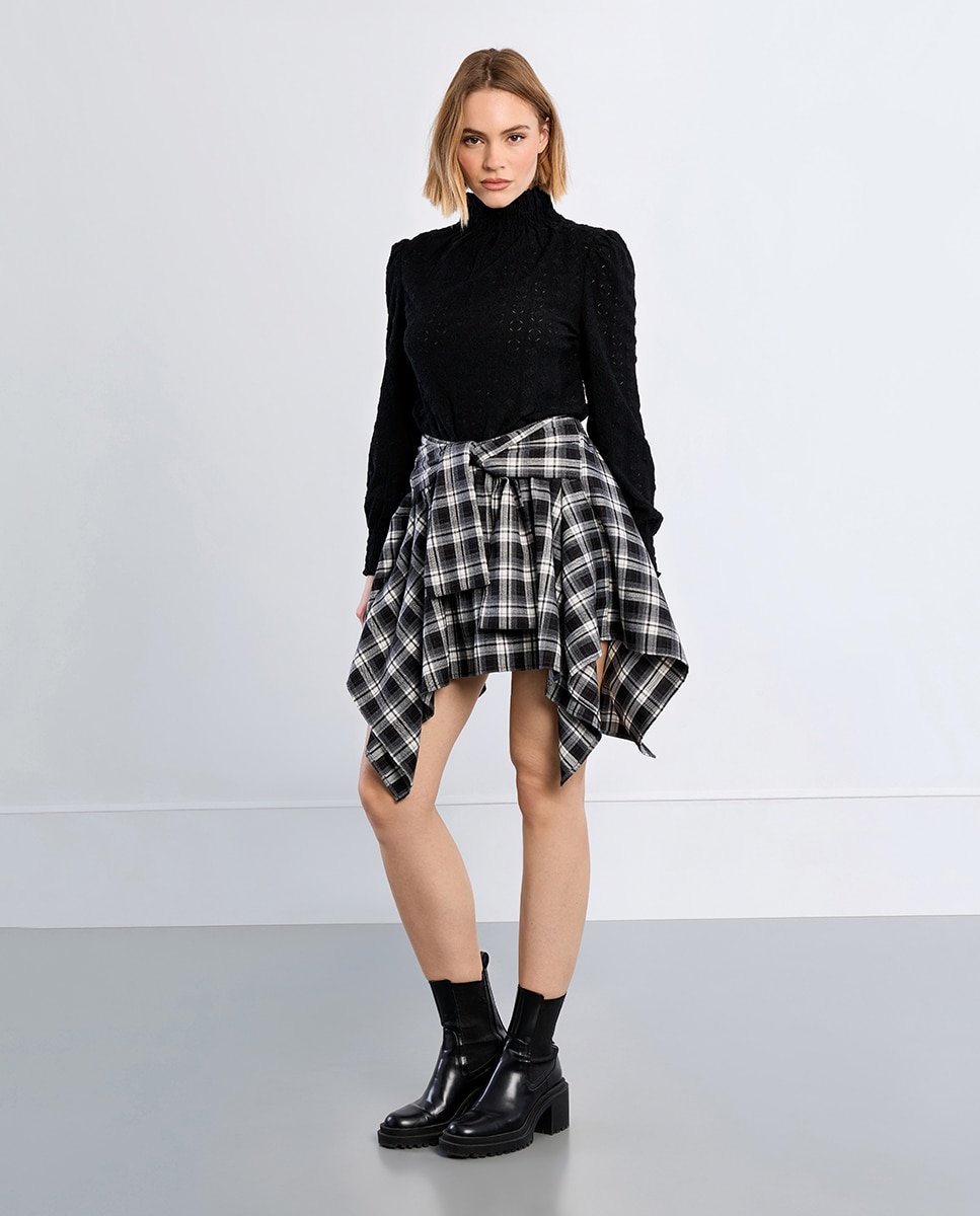 Falda corta asimétrica con estampado - Lili Sidonio - Negro Negro-1