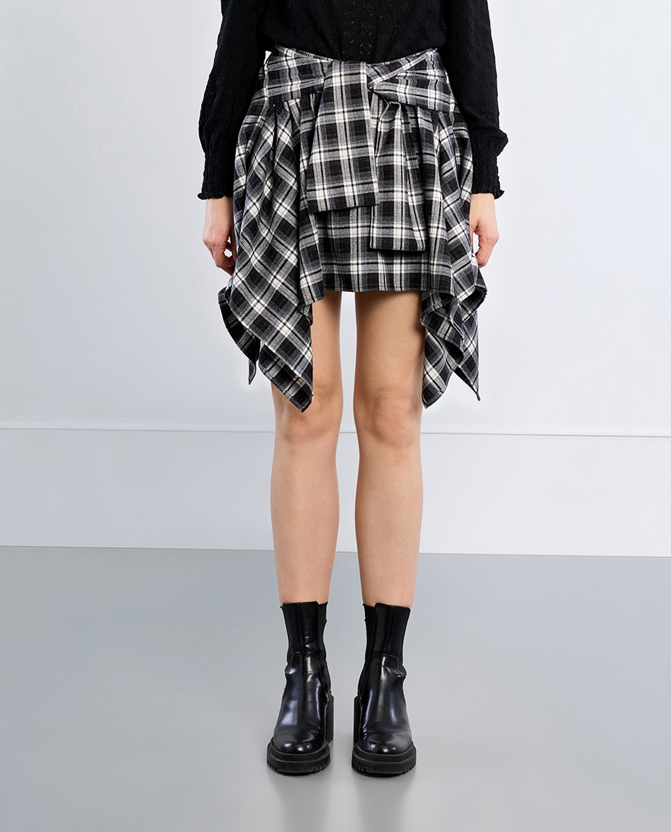 Falda corta asimétrica con estampado - Lili Sidonio - Negro Negro-2