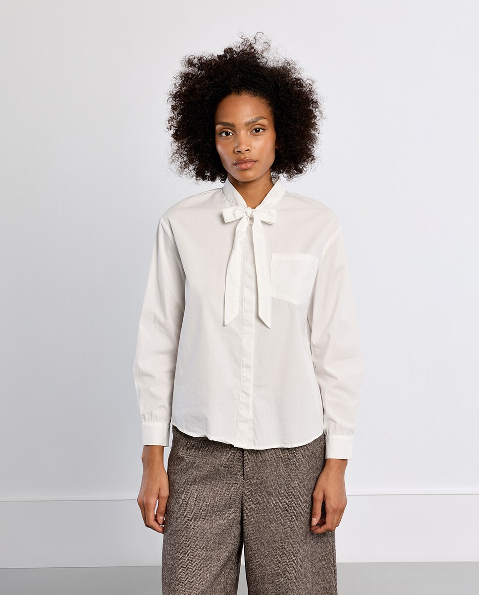 Camisa de mujer de manga larga detalle lazo - Lili Sidonio - Blanco Blanco-2