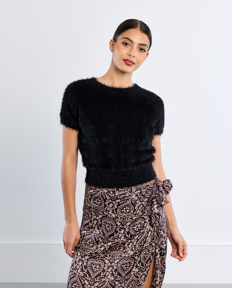 Jersey de mujer de manga corta de peluche - Lili Sidonio - Negro Negro-1