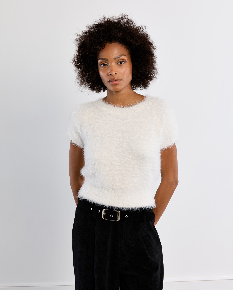 Jersey de mujer de manga corta de peluche - Lili Sidonio - Blanco Blanco-1