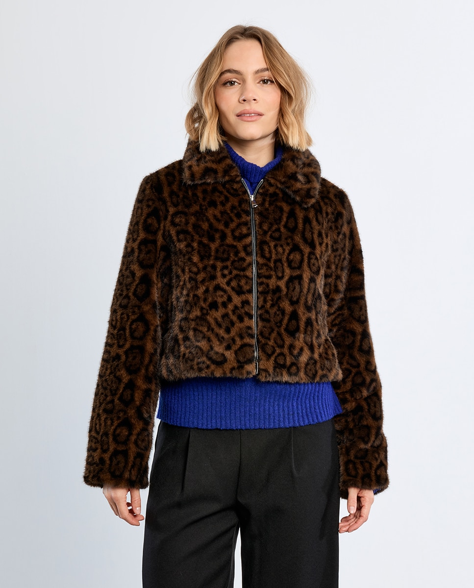 Chaqueta de mujer de peluche con estampado - Lili Sidonio - Marrón Marrón-2