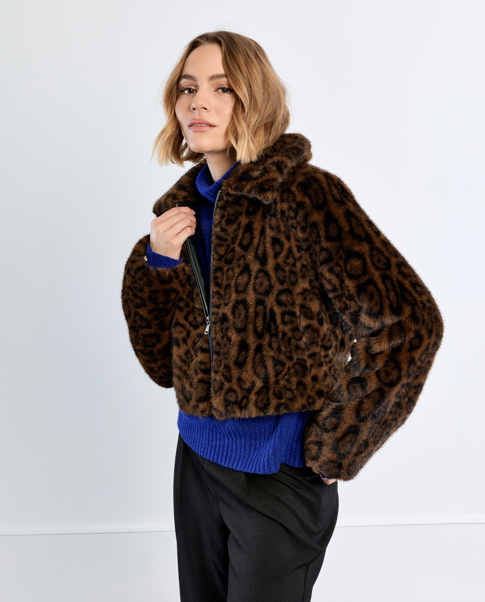 Chaqueta de mujer de peluche con estampado - Lili Sidonio - Marrón Marrón-3