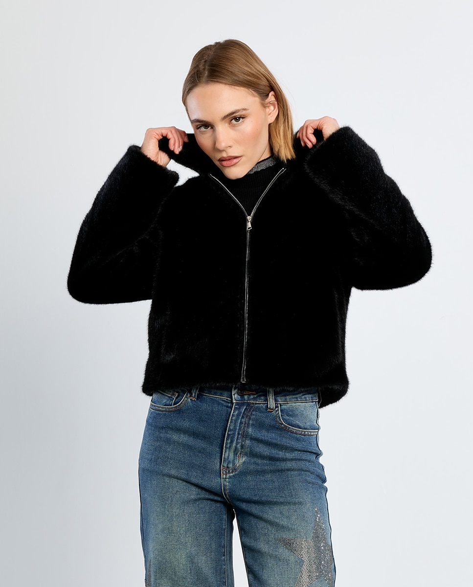 Chaqueta de mujer de manga larga de peluche - Lili Sidonio - Negro Negro-3