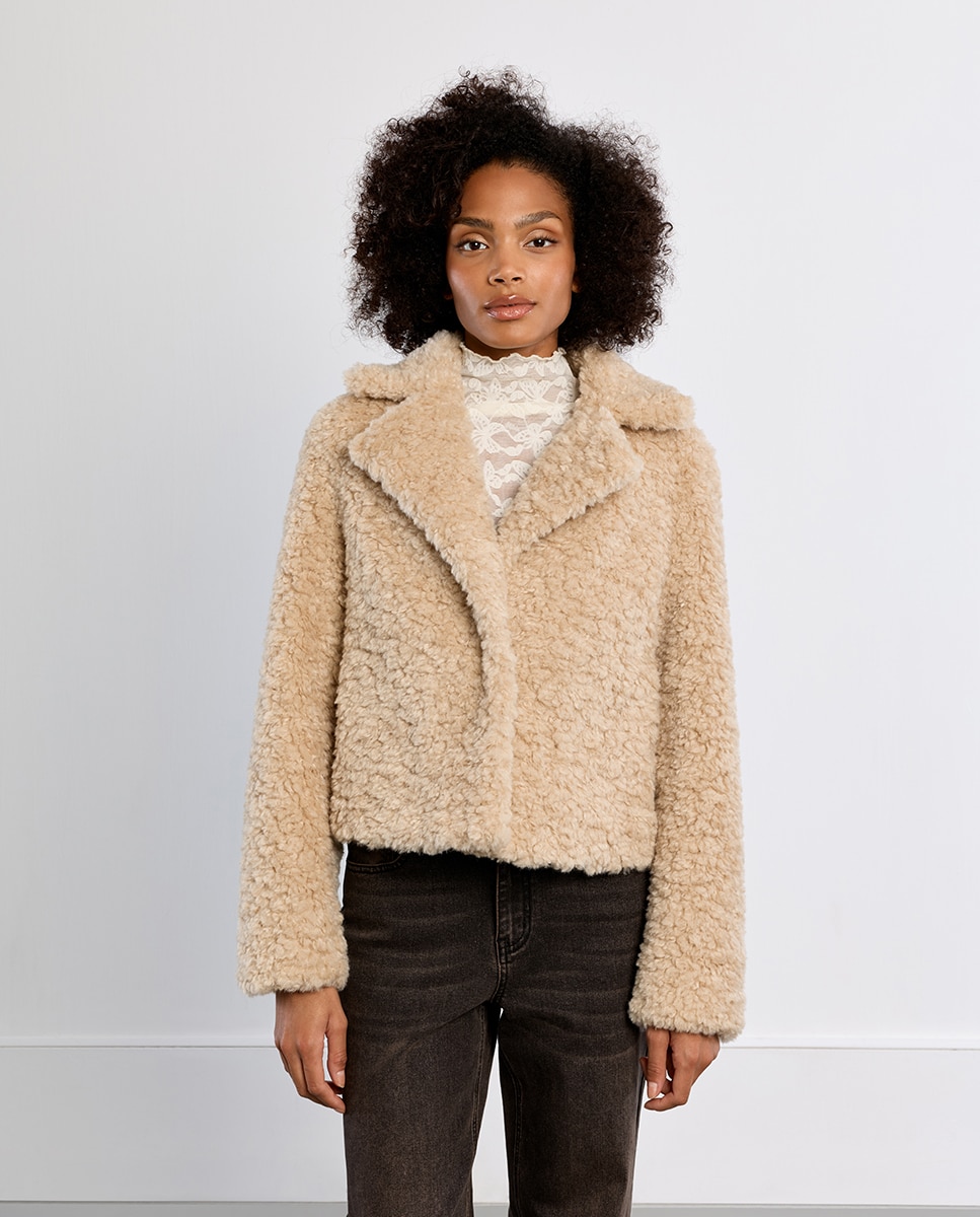 Chaqueta de mujer de borrego con cuello y solapa - Lili Sidonio - Beige Beige-2