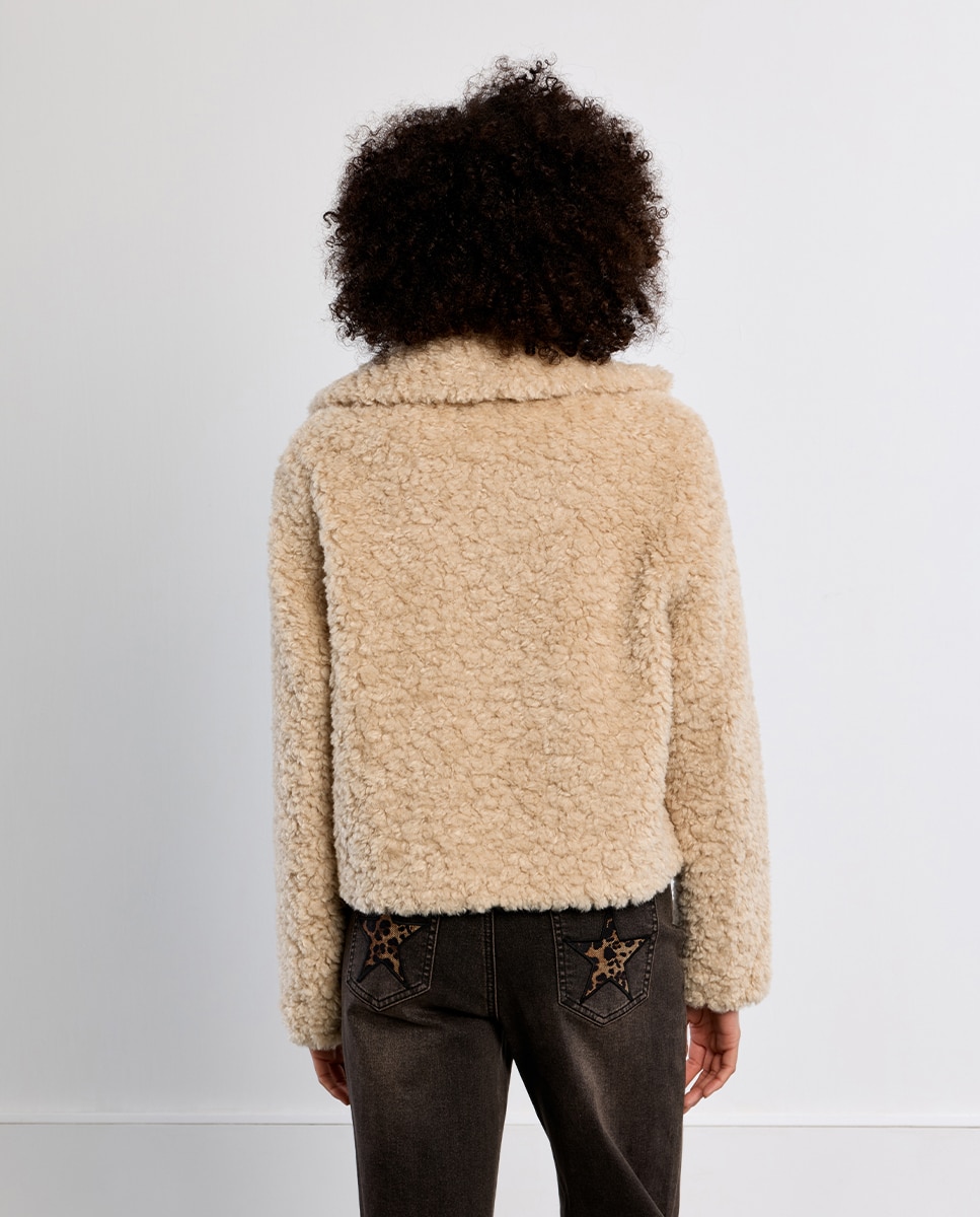 Chaqueta de mujer de borrego con cuello y solapa - Lili Sidonio - Beige Beige-4