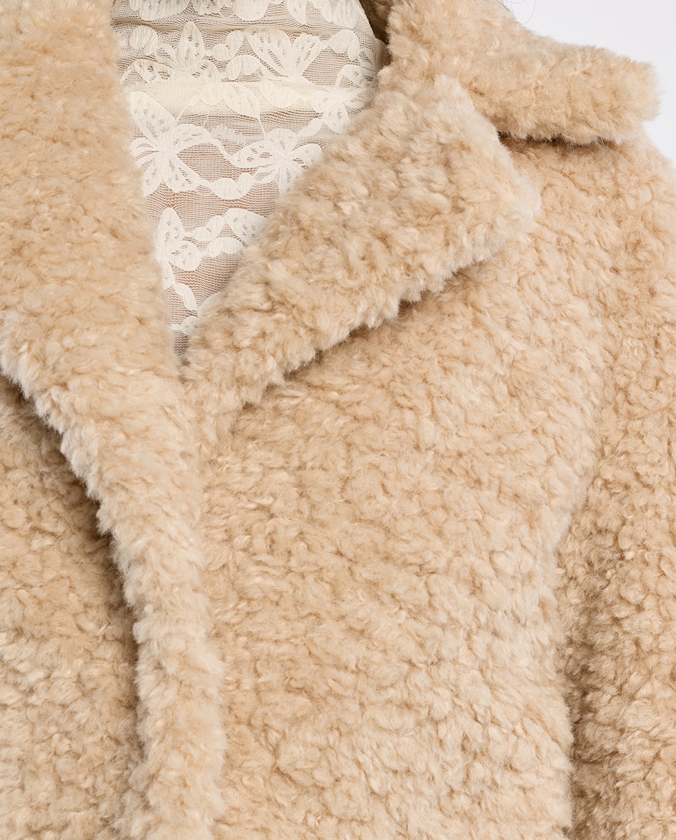 Chaqueta de mujer de borrego con cuello y solapa - Lili Sidonio - Beige Beige-5