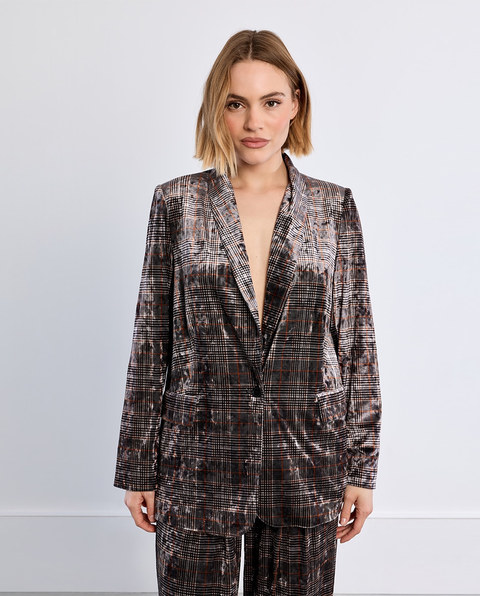 Blazer de mujer aterciopelado con estampado - Lili Sidonio - Marrón Marrón-1