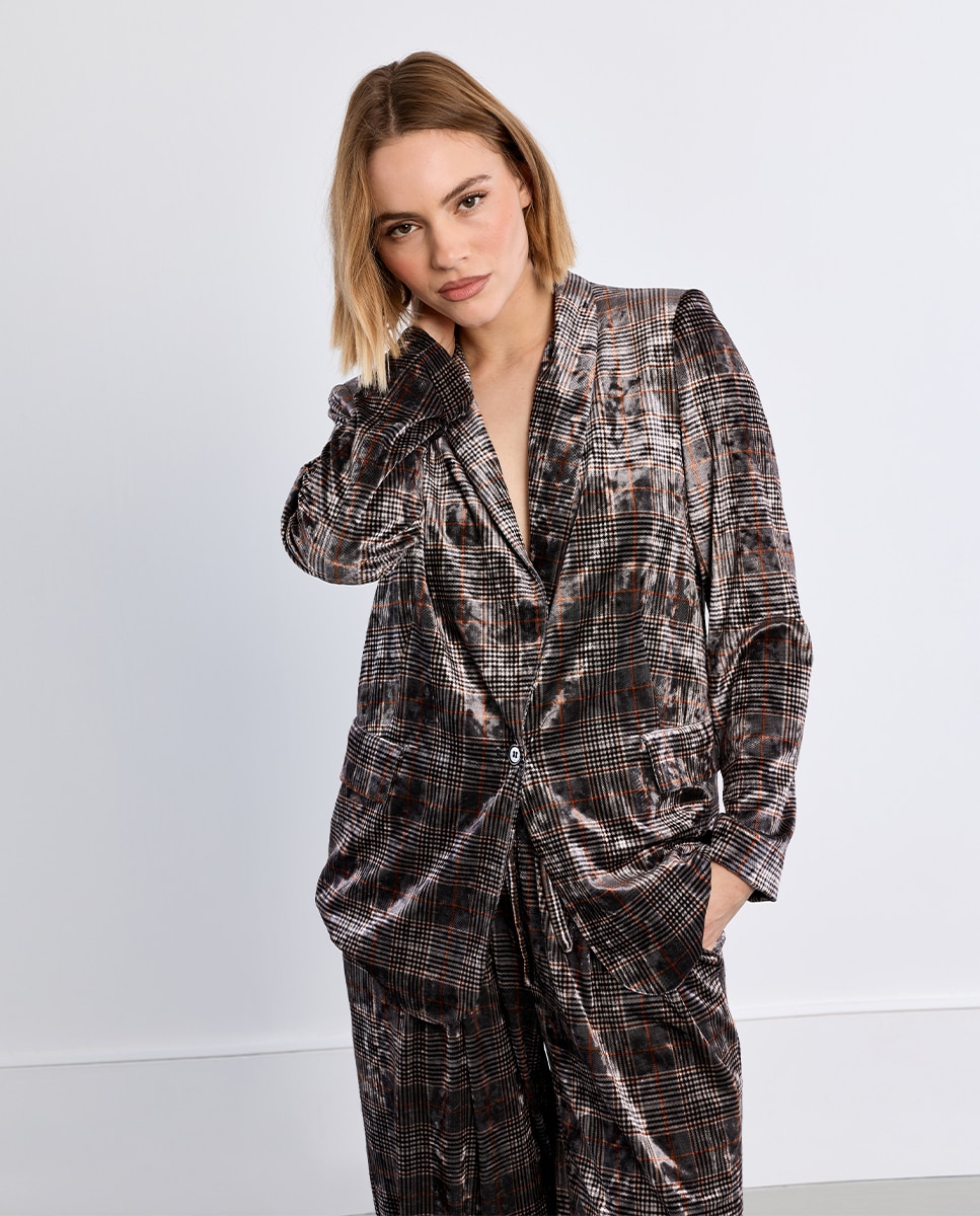 Blazer de mujer aterciopelado con estampado - Lili Sidonio - Marrón Marrón-2