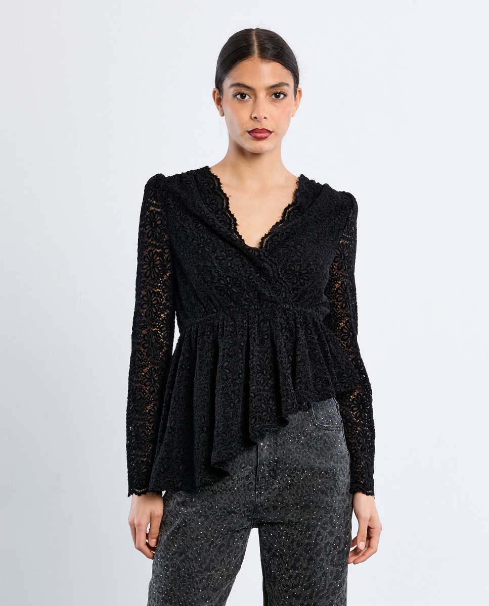 Top de mujer asimétrico de encaje - Lili Sidonio - Negro Negro-1