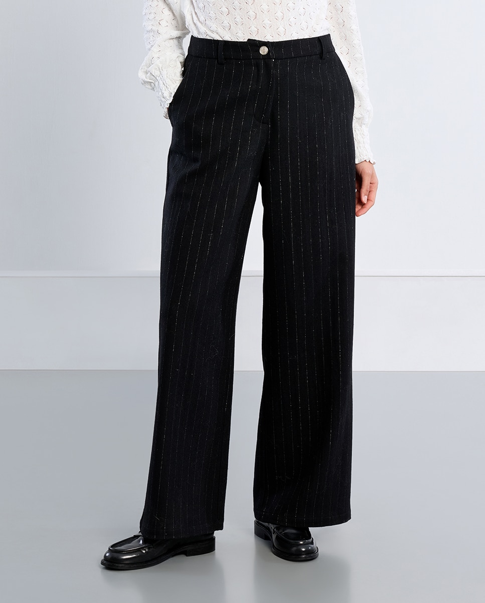 Pantalón de mujer largo con estampado - Lili Sidonio - Negro Negro-1