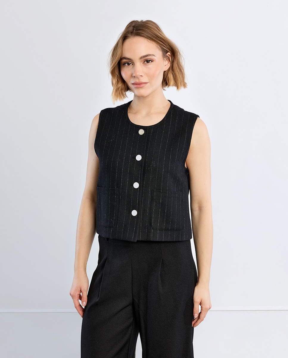 Chaleco de mujer corto con estampado - Lili Sidonio - Negro Negro-1