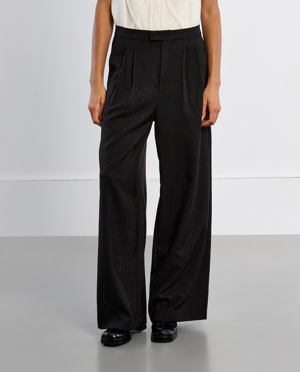 Pantalón de mujer largo con lunares brillantes - Lili Sidonio - Negro Negro-1