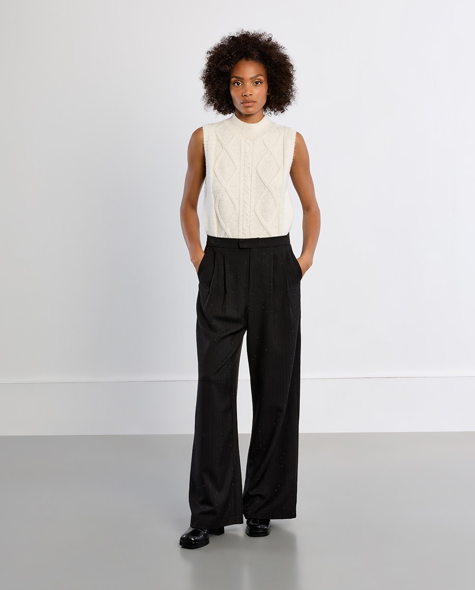 Pantalón de mujer largo con lunares brillantes - Lili Sidonio - Negro Negro-2