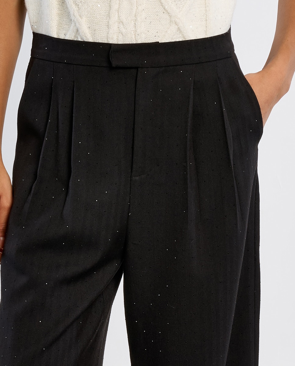 Pantalón de mujer largo con lunares brillantes - Lili Sidonio - Negro Negro-4