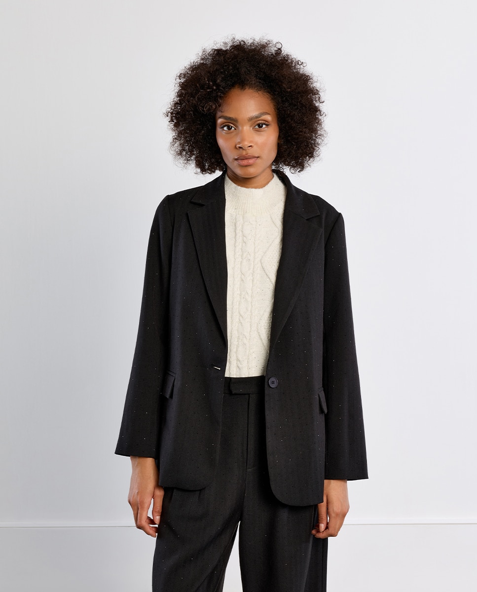 Blazer de mujer de manga larga detalle lunares - Lili Sidonio - Negro Negro-1