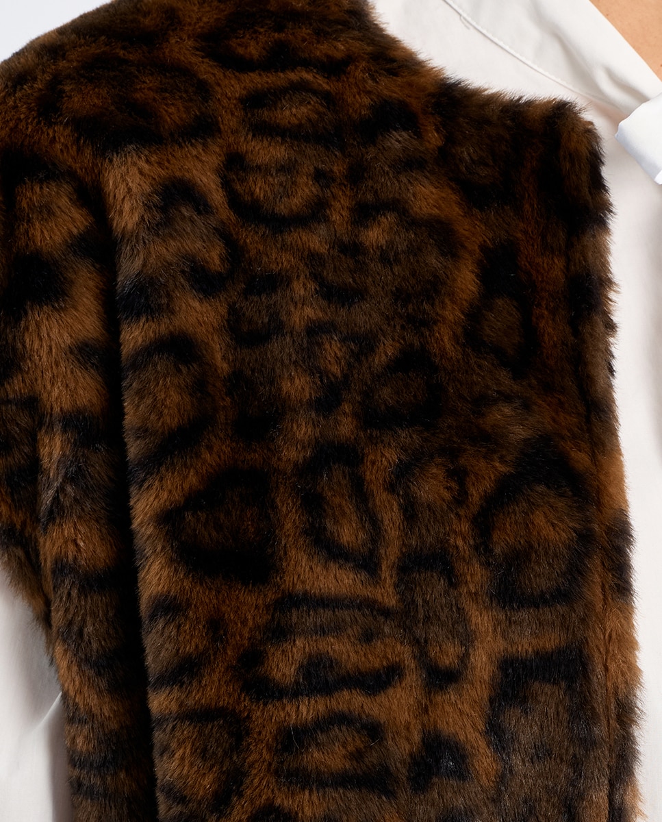 Chaleco de mujer corto en tejido de peluche con estampado - Lili Sidonio - Marrón Marrón-5
