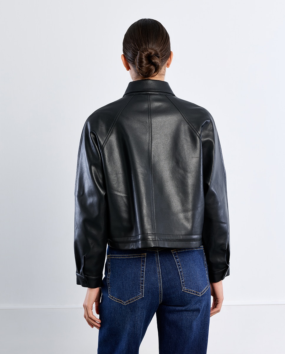 Chaqueta de mujer corta efecto cuero - Lili Sidonio - Negro Negro-4