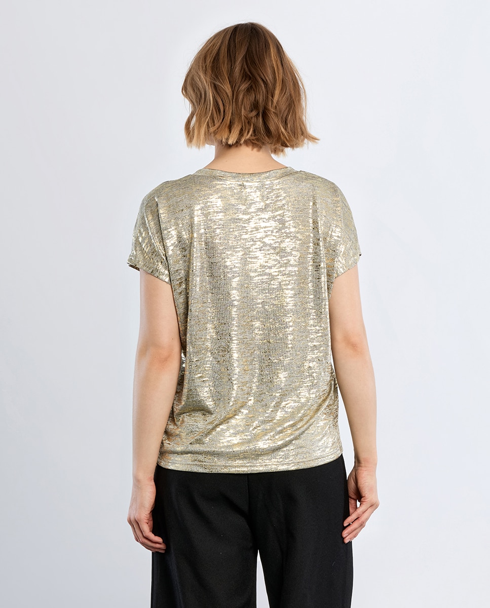 Camiseta de mujer de manga corta en tejido brillante - Lili Sidonio - Oro Oro-4