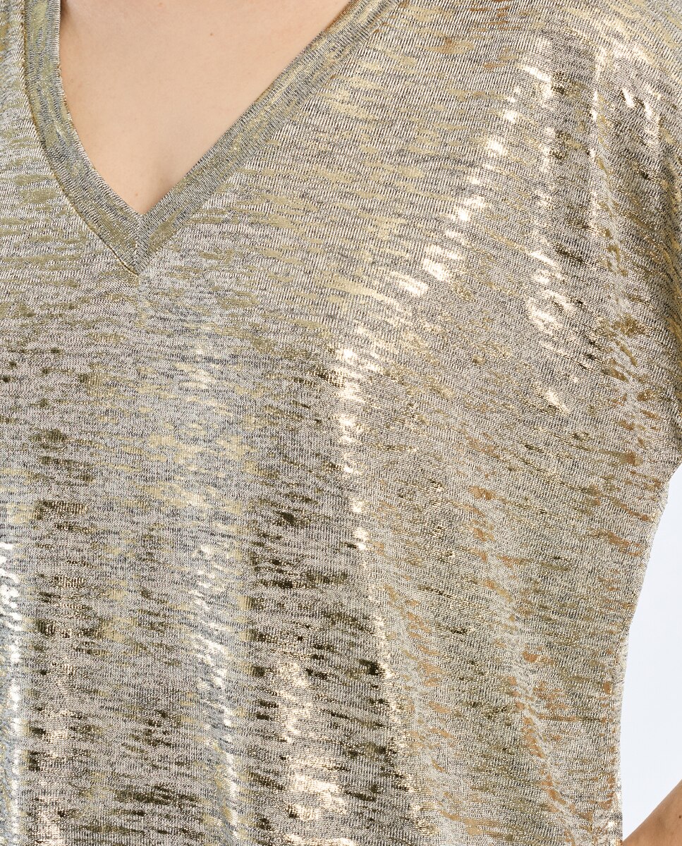 Camiseta de mujer de manga corta en tejido brillante - Lili Sidonio - Oro Oro-5