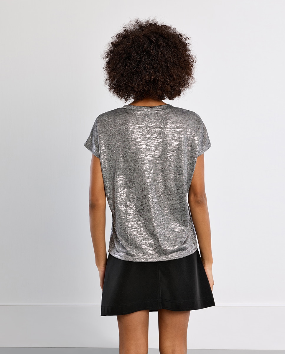 Camiseta de mujer de manga corta en tejido brillante - Lili Sidonio - Gris Gris-4