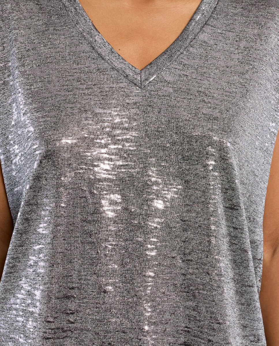 Camiseta de mujer de manga corta en tejido brillante - Lili Sidonio - Gris Gris-5