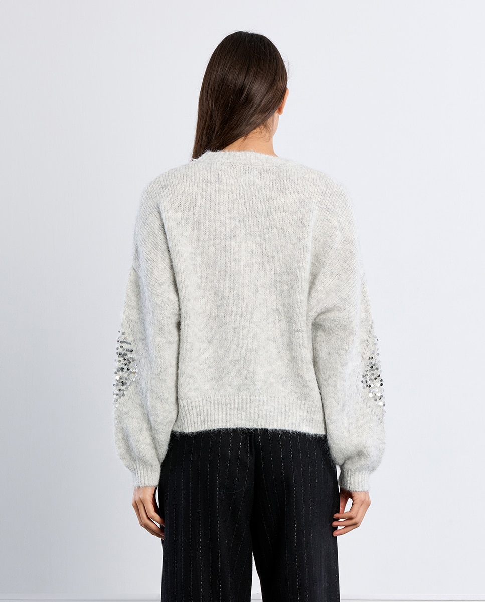 Jersey de mujer de manga larga detalle lentejuelas - Lili Sidonio - Gris Gris-4
