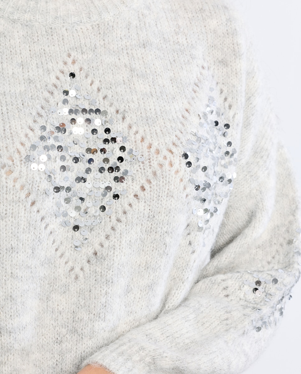 Jersey de mujer de manga larga detalle lentejuelas - Lili Sidonio - Gris Gris-5