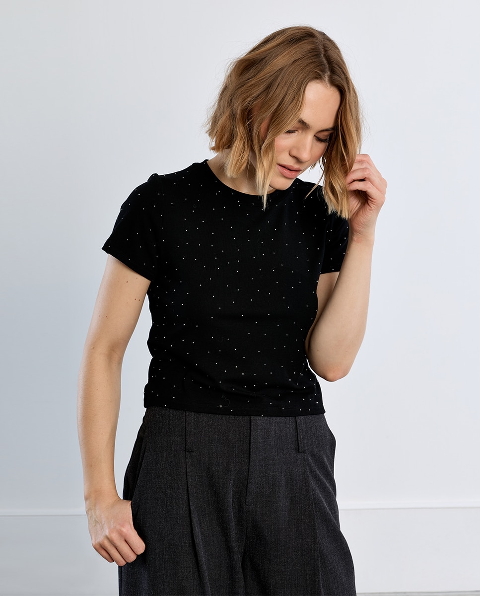 Camiseta de mujer de manga corta detalle lunares - Lili Sidonio - Negro Negro-1