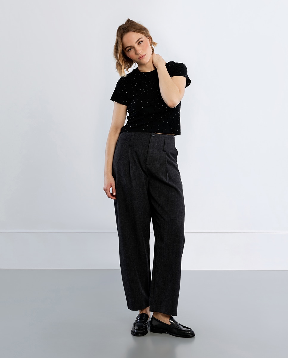 Camiseta de mujer de manga corta detalle lunares - Lili Sidonio - Negro Negro-2