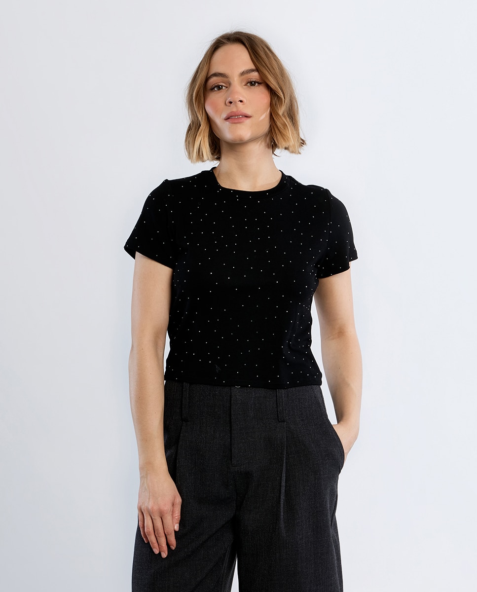 Camiseta de mujer de manga corta detalle lunares - Lili Sidonio - Negro Negro-3