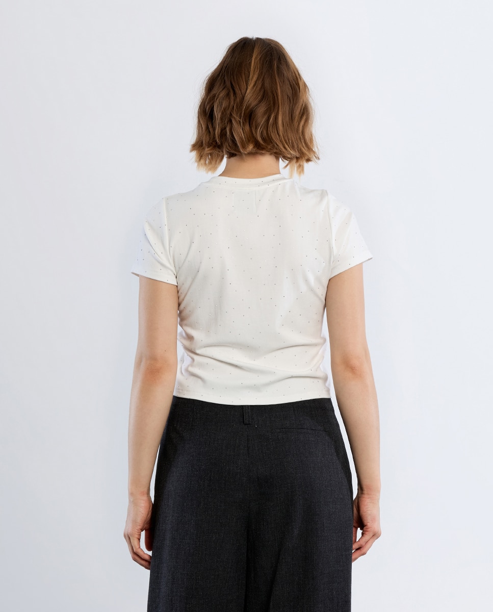 Camiseta de mujer de manga corta detalle lunares - Lili Sidonio - Blanco Blanco-4