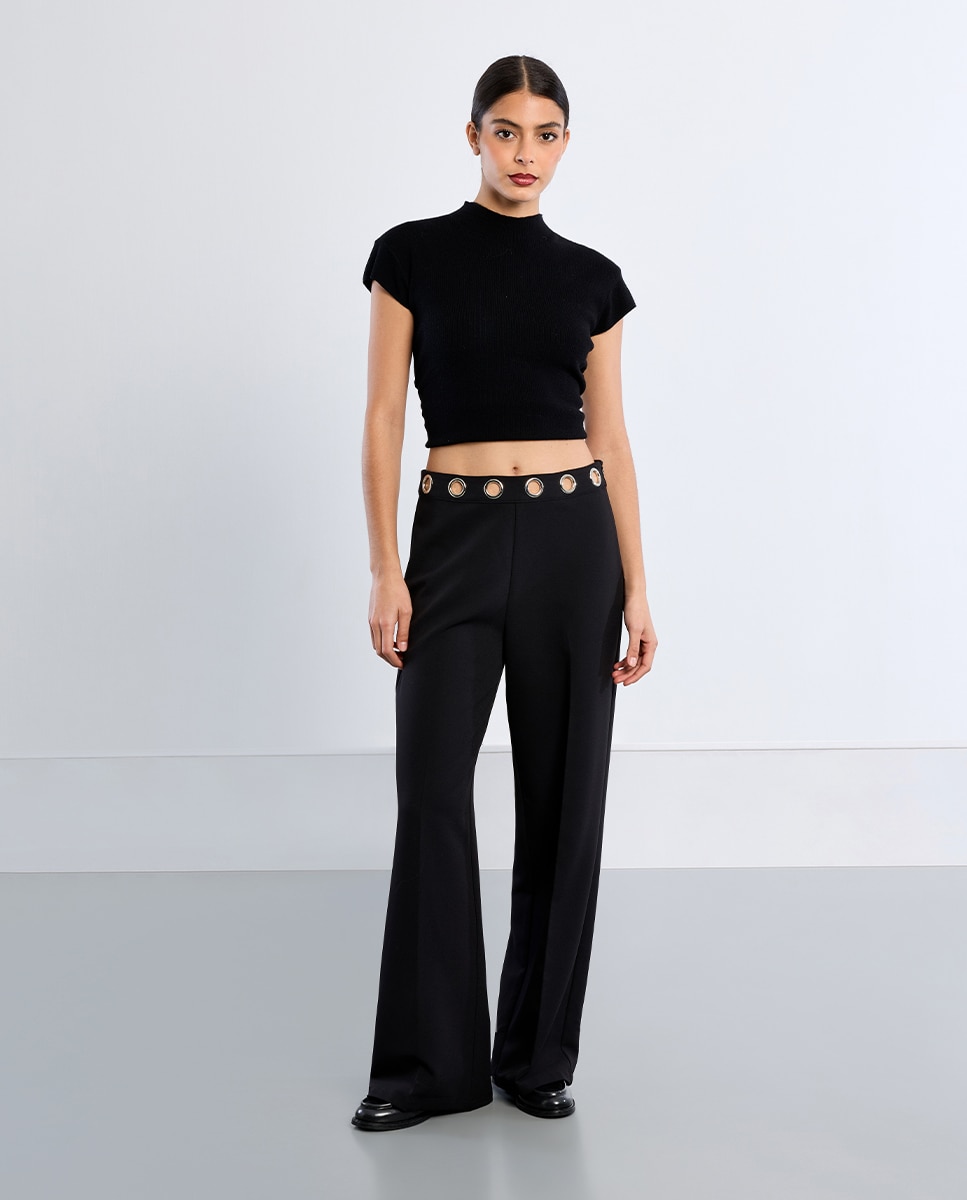Pantalón de mujer largo detalle aberturas - Lili Sidonio - Negro Negro-1