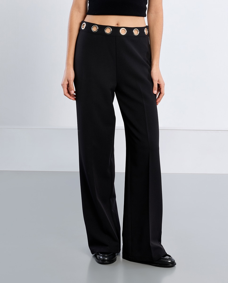 Pantalón de mujer largo detalle aberturas - Lili Sidonio - Negro Negro-2