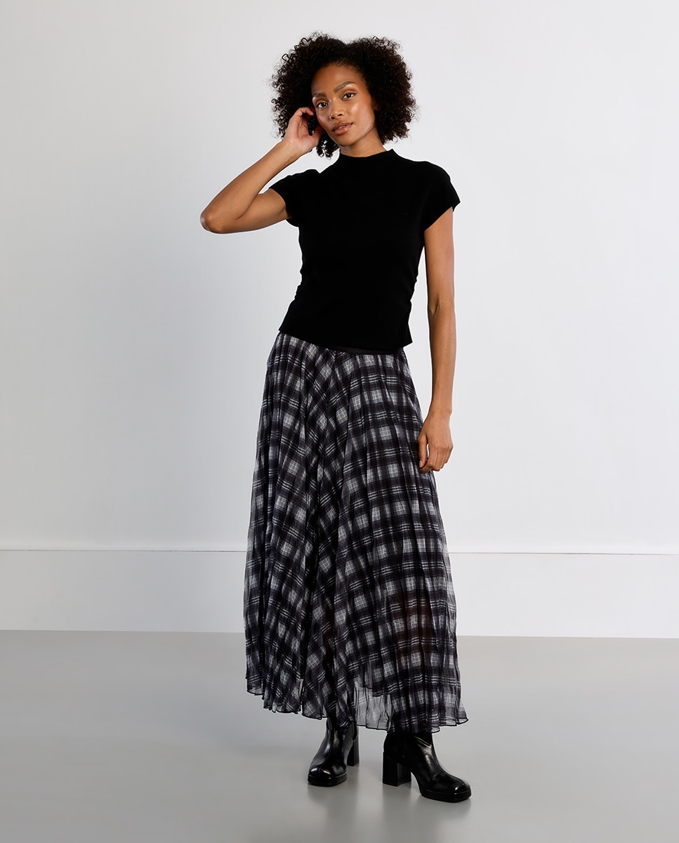 Falda larga plisada con estampado - Lili Sidonio - Negro Negro-1