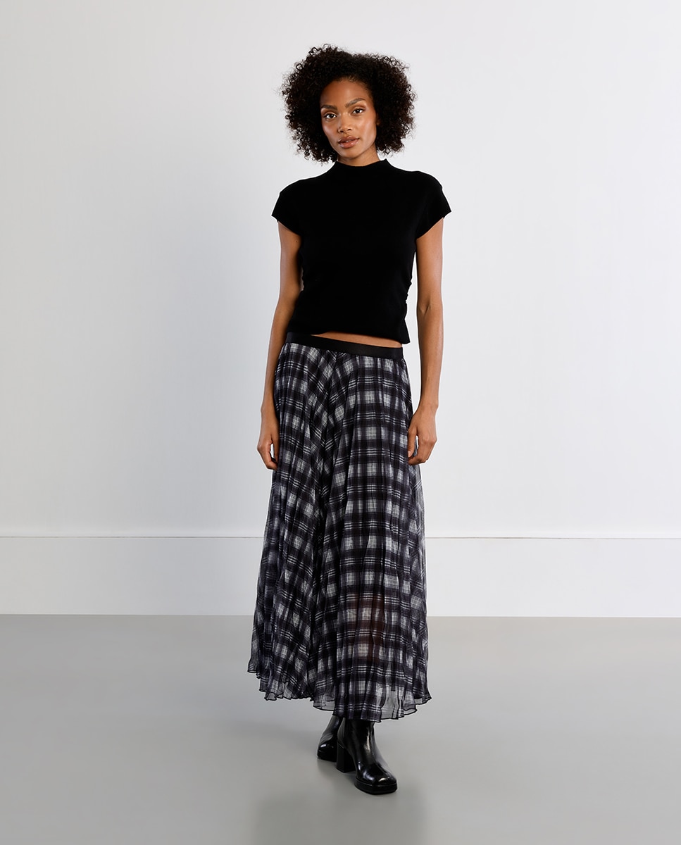 Falda larga plisada con estampado - Lili Sidonio - Negro Negro-2