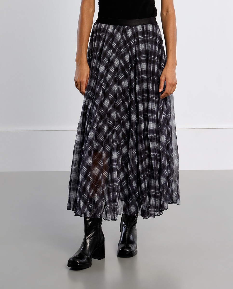Falda larga plisada con estampado - Lili Sidonio - Negro Negro-3
