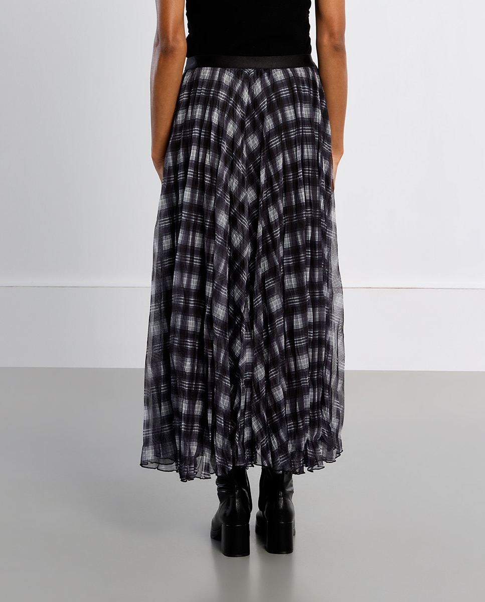 Falda larga plisada con estampado - Lili Sidonio - Negro Negro-4