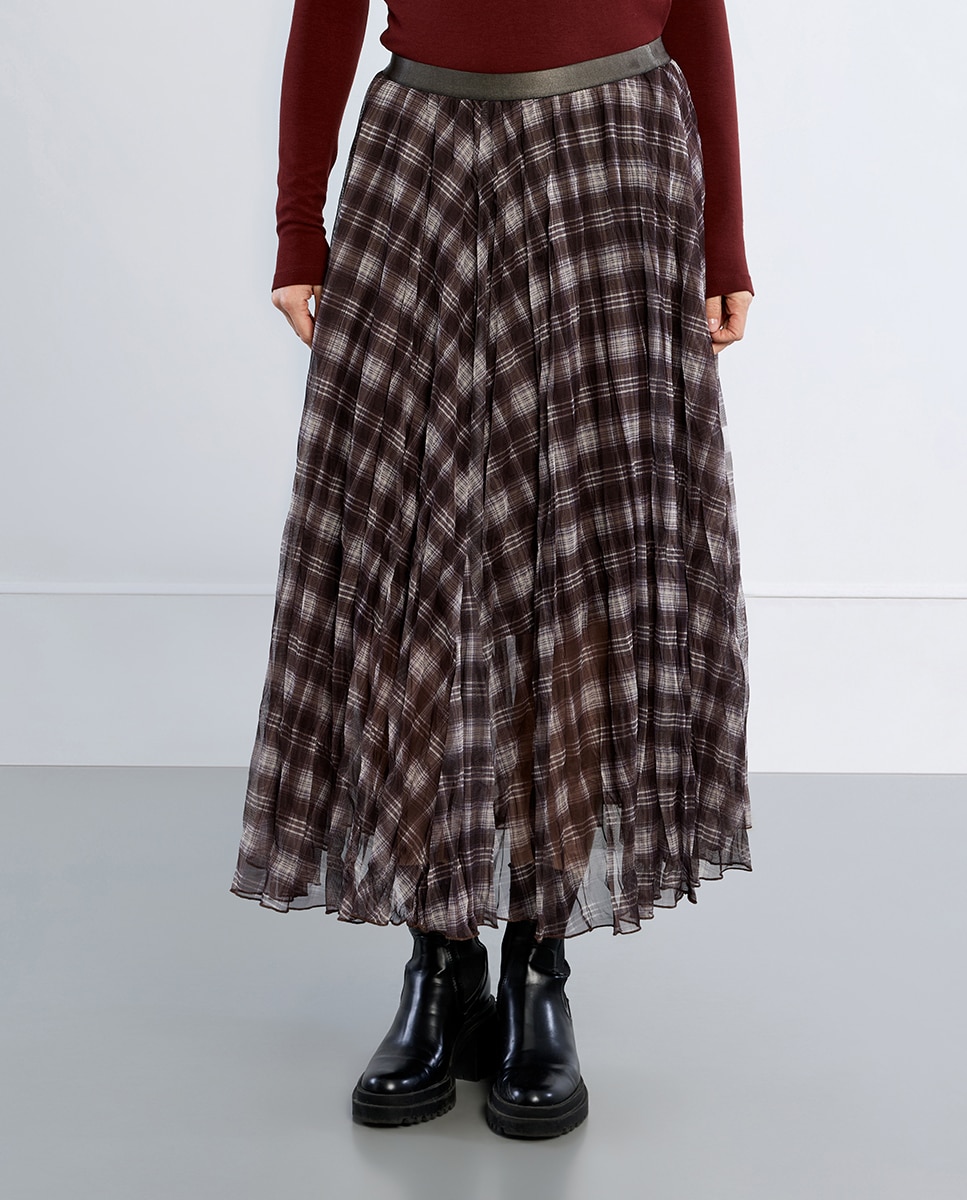 Falda larga plisada con estampado - Lili Sidonio - Marrón Marrón-3
