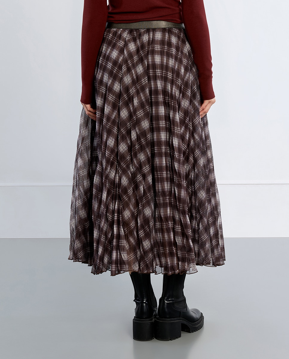 Falda larga plisada con estampado - Lili Sidonio - Marrón Marrón-4