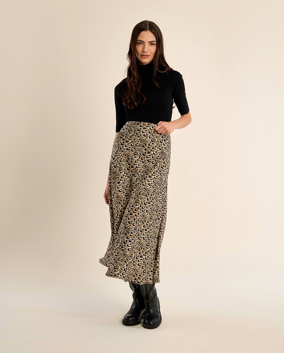 Falda larga con estampado - Molly Bracken - Negro Negro-1