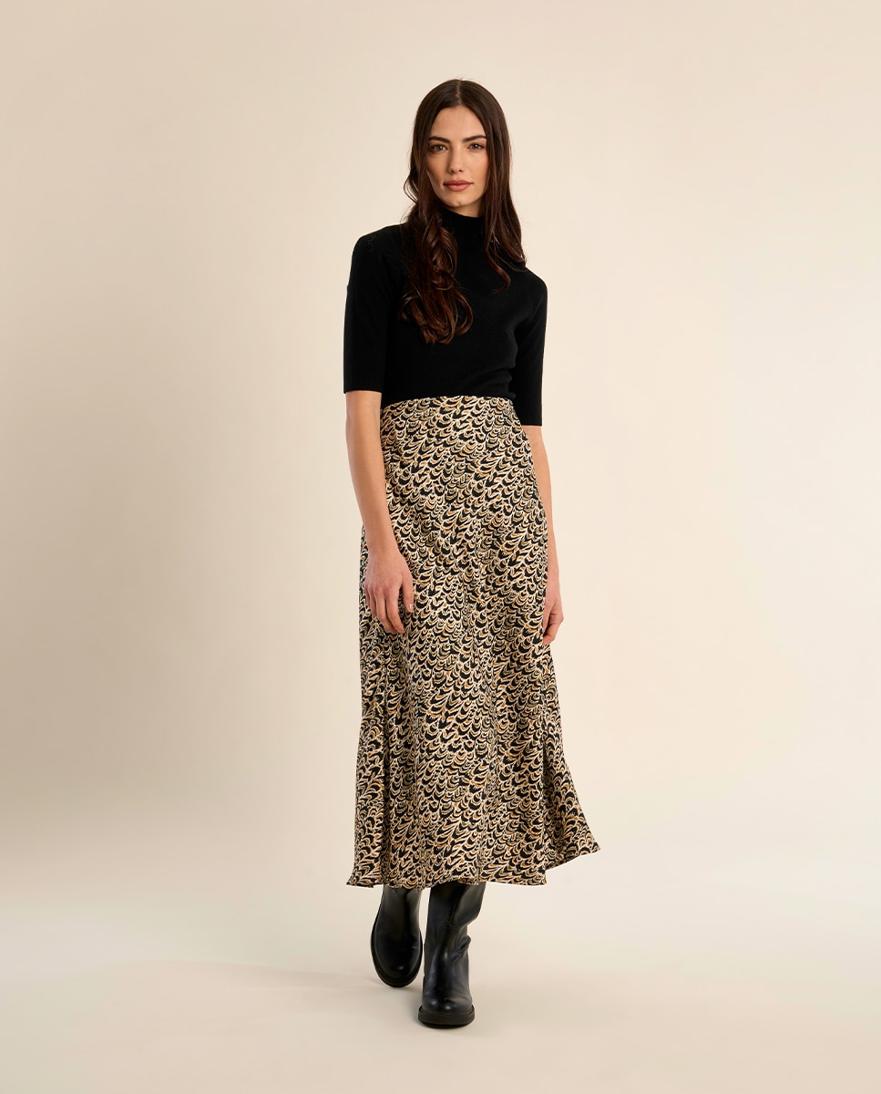 Falda larga con estampado - Molly Bracken - Negro Negro-3